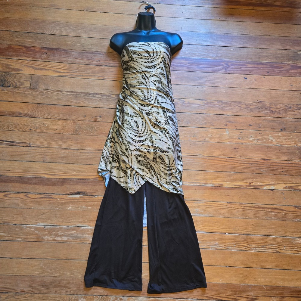 Y2K Metallic Gold asymmetrical Tube tunic wide leg jumpsuit M euro fairy Tuscan